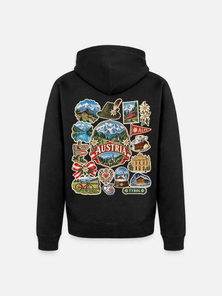 Österreich Reisesticker - Unisex Premium Bio Zip Hoodie - Schwarz