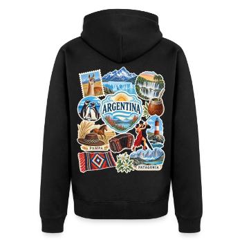 Argentinien Reisesticker - Unisex Premium Bio Zip Hoodie - Schwarz - Hinten - Nico (187cm)