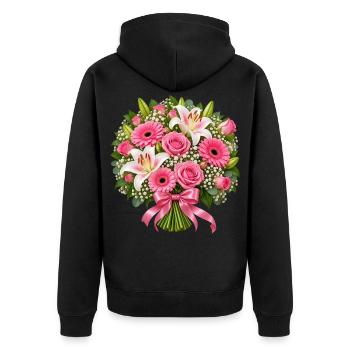 Blush-Blumenstrauß - Unisex Premium Bio Zip Hoodie - Schwarz - Hinten - Nico (187cm)
