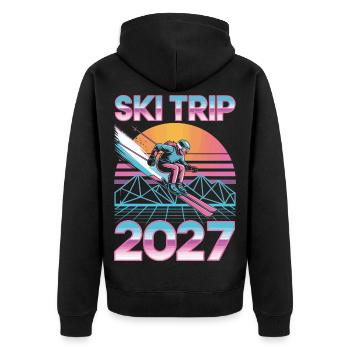 Skireise 2027 Retro Sunset - Unisex Premium Bio Zip Hoodie - Schwarz - Hinten - Nico (187cm)