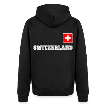 SCHWITZERLAND SCHWEIZ Trikot Look mit Fahne Flagge - Unisex Premium Bio Zip Hoodie - Schwarz - Hinten - Nico (187cm)