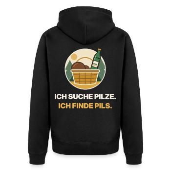 Pilzsuche trifft Biergenuss - Unisex Premium Bio Zip Hoodie - Schwarz - Hinten - Nico (187cm)