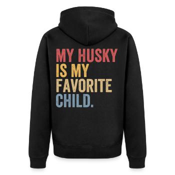 Mein Husky ist mein Lieblingskind - Unisex Premium Bio Zip Hoodie - Schwarz - Hinten - Nico (187cm)