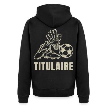Kind-Football-Träger - Unisex Premium Bio Zip Hoodie - Schwarz - Hinten - Nico (187cm)