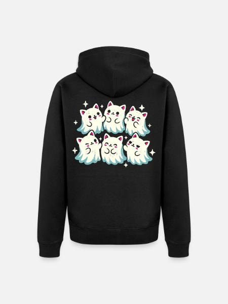 Kawaii Geisterkatzen - Unisex Premium Bio Zip Hoodie - Schwarz