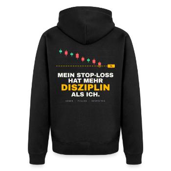Mein Stop-Loss hat mehr Disziplin als ich - Unisex Premium Bio Zip Hoodie - Schwarz - Hinten - Nico (187cm)