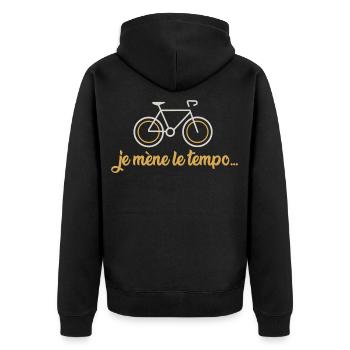 Ich leite das Tempo - Unisex Premium Bio Zip Hoodie - Schwarz - Hinten - Nico (187cm)