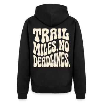 Trailrunning – Trail-Meilen, keine Fristen - Unisex Premium Bio Zip Hoodie - Schwarz - Hinten - Nico (187cm)