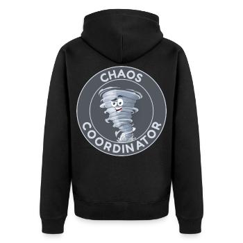 Chaos Coordinator – Lustiger Tornado - Unisex Premium Bio Zip Hoodie - Schwarz - Hinten - Nico (187cm)