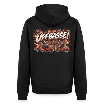 Uffbasse! Feuerwerk - Unisex Premium Bio Zip Hoodie - Schwarz - Hinten - Nico (187cm)