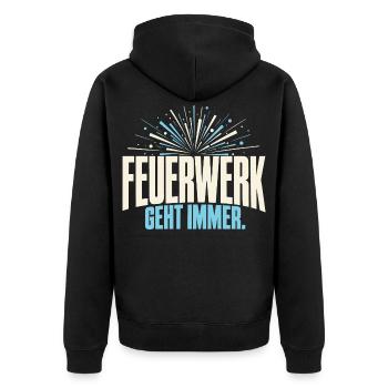 Feuerwerk geht immer - Unisex Premium Bio Zip Hoodie - Schwarz - Hinten - Nico (187cm)