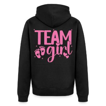 Team Girl Pink Heart Tiny Footprints Geschlechterenthüllung - Unisex Premium Bio Zip Hoodie - Schwarz - Hinten - Nico (187cm)