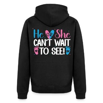 Er oder sie kann es kaum erwarten, die Enthüllung des Babys zu sehen - Unisex Premium Bio Zip Hoodie - Schwarz - Hinten - Nico (187cm)