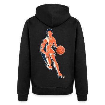 Basketballspieler beim Dribbeln – Retro Stil - Unisex Premium Bio Zip Hoodie - Schwarz - Hinten - Nico (187cm)