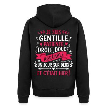 Ich-bin-freundlich - Unisex Premium Bio Zip Hoodie - Schwarz - Hinten - Nico (187cm)