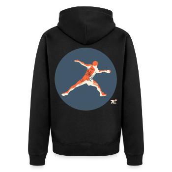 Tischtennisspieler in Aktion – Retro Stil - Unisex Premium Bio Zip Hoodie - Schwarz - Hinten - Nico (187cm)