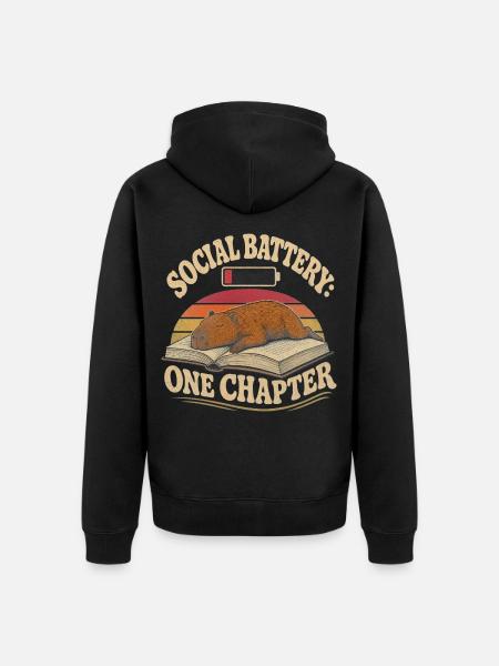 Capybara Bücherwurm Introvertiert - Unisex Premium Bio Zip Hoodie - Schwarz