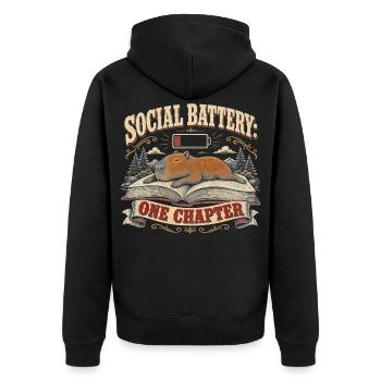 Capybara Lesen Bücherwurm Retro - Unisex Premium Bio Zip Hoodie - Schwarz - Hinten - Nico (187cm)