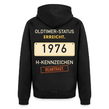 50. Geburtstag 1976 Oldtimer H-Kennzeichen - Unisex Premium Bio Zip Hoodie - Schwarz - Hinten - Nico (187cm)