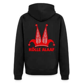 Kölle Alaaf Narrenkappe Kölner Dom Karneval - Unisex Premium Bio Zip Hoodie - Schwarz - Hinten - Nico (187cm)