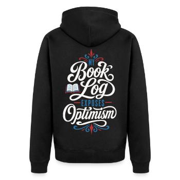 Lesetagebuch – My Book Log Exposes Optimism - Unisex Premium Bio Zip Hoodie - Schwarz - Hinten - Nico (187cm)