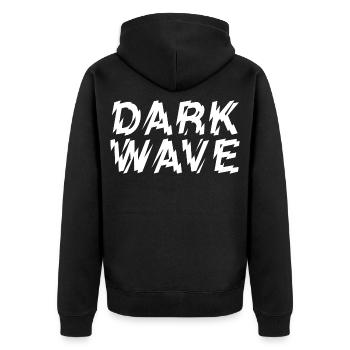 Dunkle Welle gezackter Text - Unisex Premium Bio Zip Hoodie - Schwarz - Hinten - Nico (187cm)