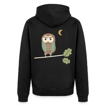 Braune Eule in der Eiche - Unisex Premium Bio Zip Hoodie - Schwarz - Hinten - Nico (187cm)