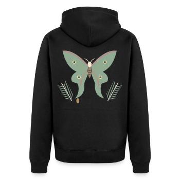 Spanischer Mondmotte und Kiefer - Unisex Premium Bio Zip Hoodie - Schwarz - Hinten - Nico (187cm)