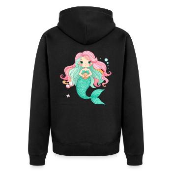 Kawaii Meerjungfrau Rosa Haare Süßes Kinder Shirt - Unisex Premium Bio Zip Hoodie - Schwarz - Hinten - Nico (187cm)
