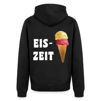 Eis-Zeit - Eistüte Wortspiel - Unisex Premium Bio Zip Hoodie - Schwarz - Hinten - Nico (187cm)
