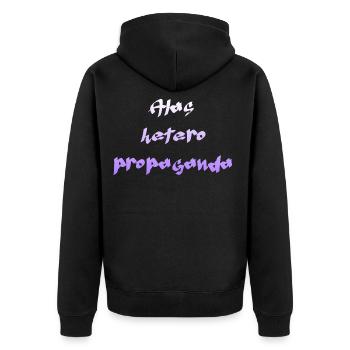Heterosexuelle Propaganda - Unisex Premium Bio Zip Hoodie - Schwarz - Hinten - Nico (187cm)