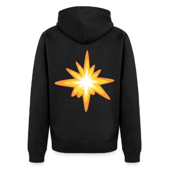 Sonnenstern Explosion - Unisex Premium Bio Zip Hoodie - Schwarz - Hinten - Nico (187cm)