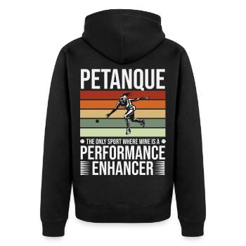 Boule – Der einzige Sport, wo Wein hilft - Unisex Premium Bio Zip Hoodie - Schwarz - Hinten - Nico (187cm)
