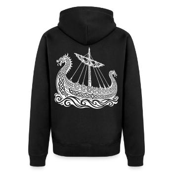 Wikingerdrachen-Langschiff auf Zierwellen - Unisex Premium Bio Zip Hoodie - Schwarz - Hinten - Nico (187cm)