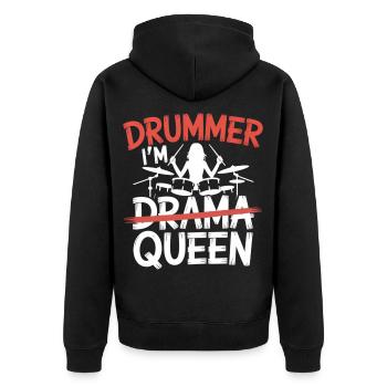I´m Drummer Queen Drum Set Funny Drummer Girl - Unisex Premium Bio Zip Hoodie - Schwarz - Hinten - Nico (187cm)