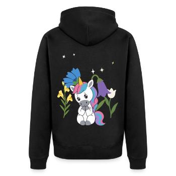 Einhorn Blumen Kinder märchenhaft Kornblume - Unisex Premium Bio Zip Hoodie - Schwarz - Hinten - Nico (187cm)