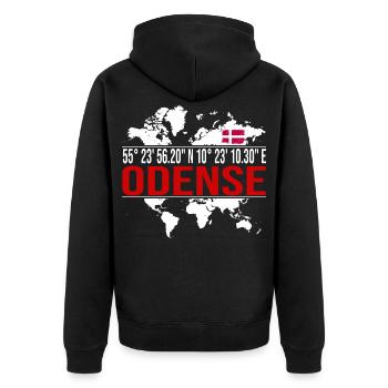 Odense - Unisex Premium Bio Zip Hoodie - Schwarz - Hinten - Nico (187cm)