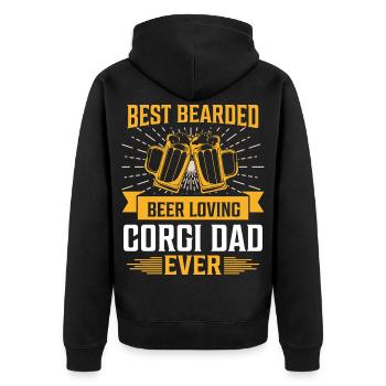 Bärtiger Corgi-Papa Bierliebhaber - Unisex Premium Bio Zip Hoodie - Schwarz - Hinten - Nico (187cm)