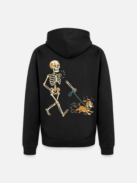 Stürmische Gassirunde Skelett - Unisex Premium Bio Zip Hoodie - Schwarz