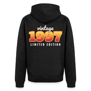 Vintage 1997 Limited Edition - Unisex Premium Bio Zip Hoodie - Schwarz - Hinten - Nico (187cm)