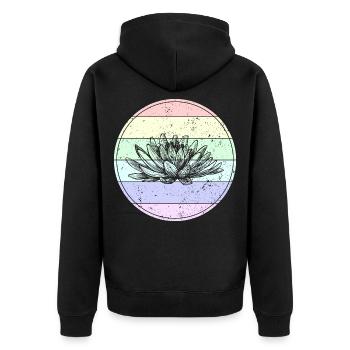 Lotus - Lotusblume - Vintage Lotus - Heiliger Lotus - Unisex Premium Bio Zip Hoodie - Schwarz - Hinten - Nico (187cm)
