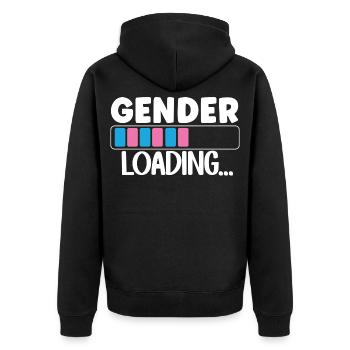 Geschlecht lädt Schwangerschaftsankündigung Geschlecht - Unisex Premium Bio Zip Hoodie - Schwarz - Hinten - Nico (187cm)