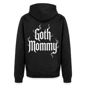 Goth Mommy Flame Schriftart - Unisex Premium Bio Zip Hoodie - Schwarz - Hinten - Nico (187cm)