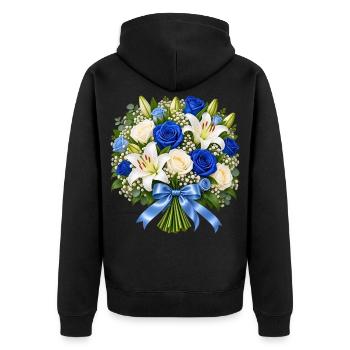 Blauer Rosenstrauß mit Lilien - Unisex Premium Bio Zip Hoodie - Schwarz - Hinten - Nico (187cm)