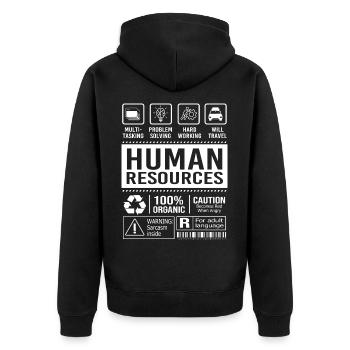 HR Manager - Unisex Premium Bio Zip Hoodie - Schwarz - Hinten - Nico (187cm)