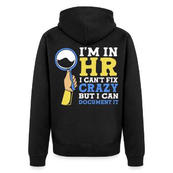 HR Manager - Unisex Premium Bio Zip Hoodie - Schwarz - Hinten - Nico (187cm)