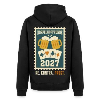 Doppelkopfrunde 2027 Re Kontra Prost – Doko - Unisex Premium Bio Zip Hoodie - Schwarz - Hinten - Nico (187cm)