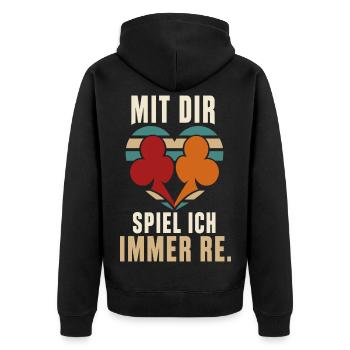 Mit dir spiel ich immer Re – Doppelkopf Paar - Unisex Premium Bio Zip Hoodie - Schwarz - Hinten - Nico (187cm)