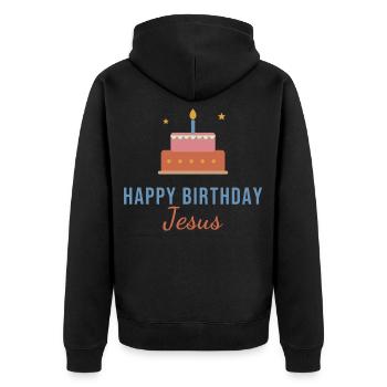 Happy Birthday Jesus – Christmas Cake - Unisex Premium Bio Zip Hoodie - Schwarz - Hinten - Nico (187cm)