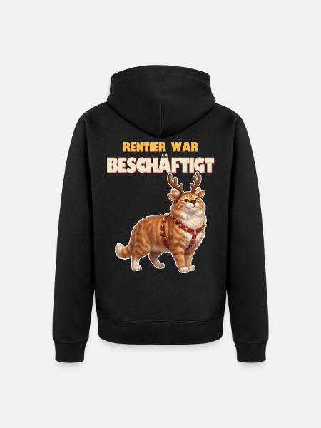 Weihnachtskatze - Rentier war beschäftigt - Unisex Premium Bio Zip Hoodie - Schwarz